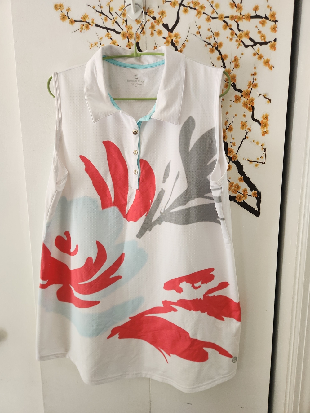 Sleeveless White Tank with Red & Gray Floral Print by Betty & Coope
